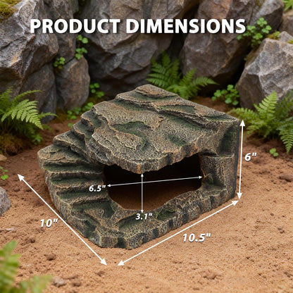 Resin Reptile Cave Hideout, Rock-Style Basking Platform, Aquarium and Terrarium Decor, Ideal for Reptiles, Amphibians and Fish