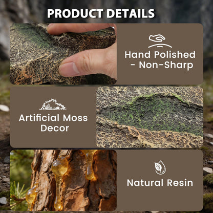 Resin Reptile Cave Hideout, Rock-Style Basking Platform, Aquarium and Terrarium Decor, Ideal for Reptiles, Amphibians and Fish