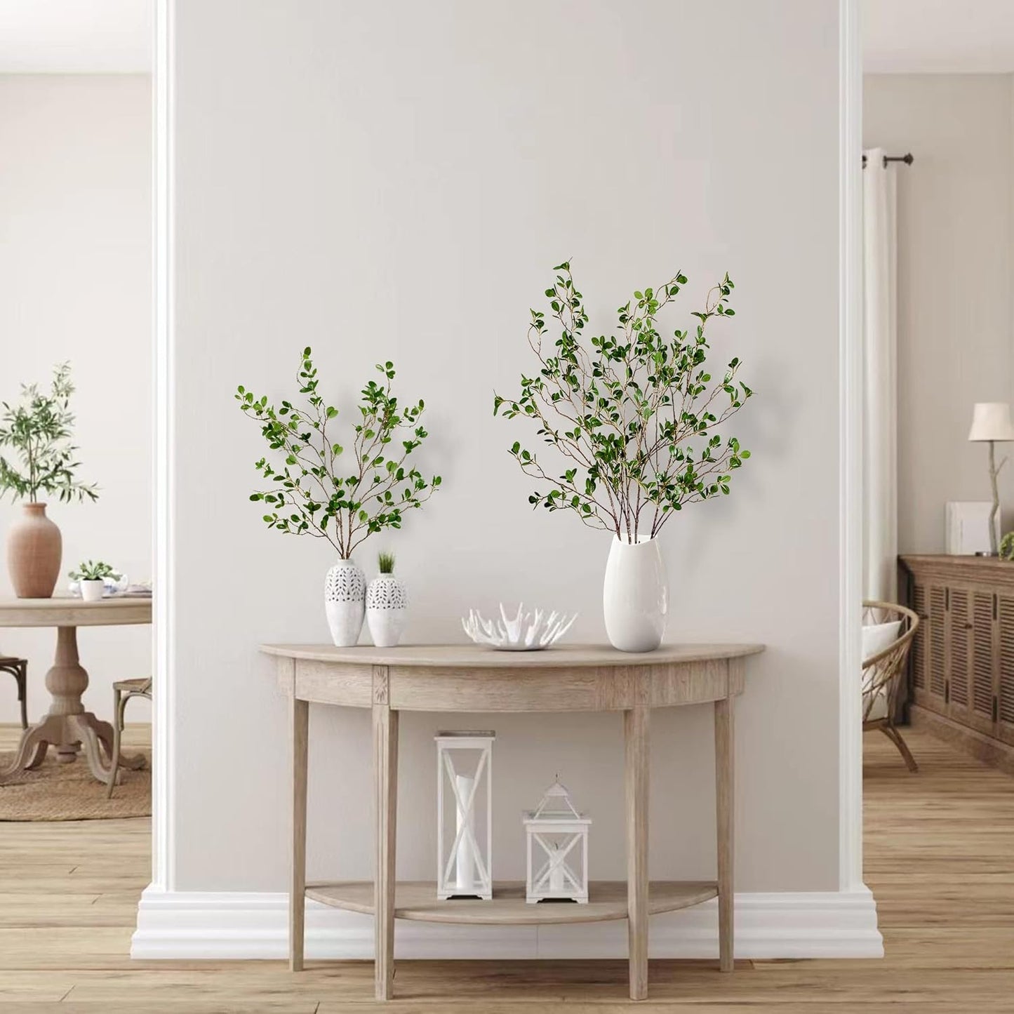 43’’ 5Pcs Artificial Ficus Branches Faux Leaf Spray Green Eucalyptus Branches Artificial Greenery Stems Fake Ficus Twig Plants for Home Office Wedding Vase Filler Shop Decoration