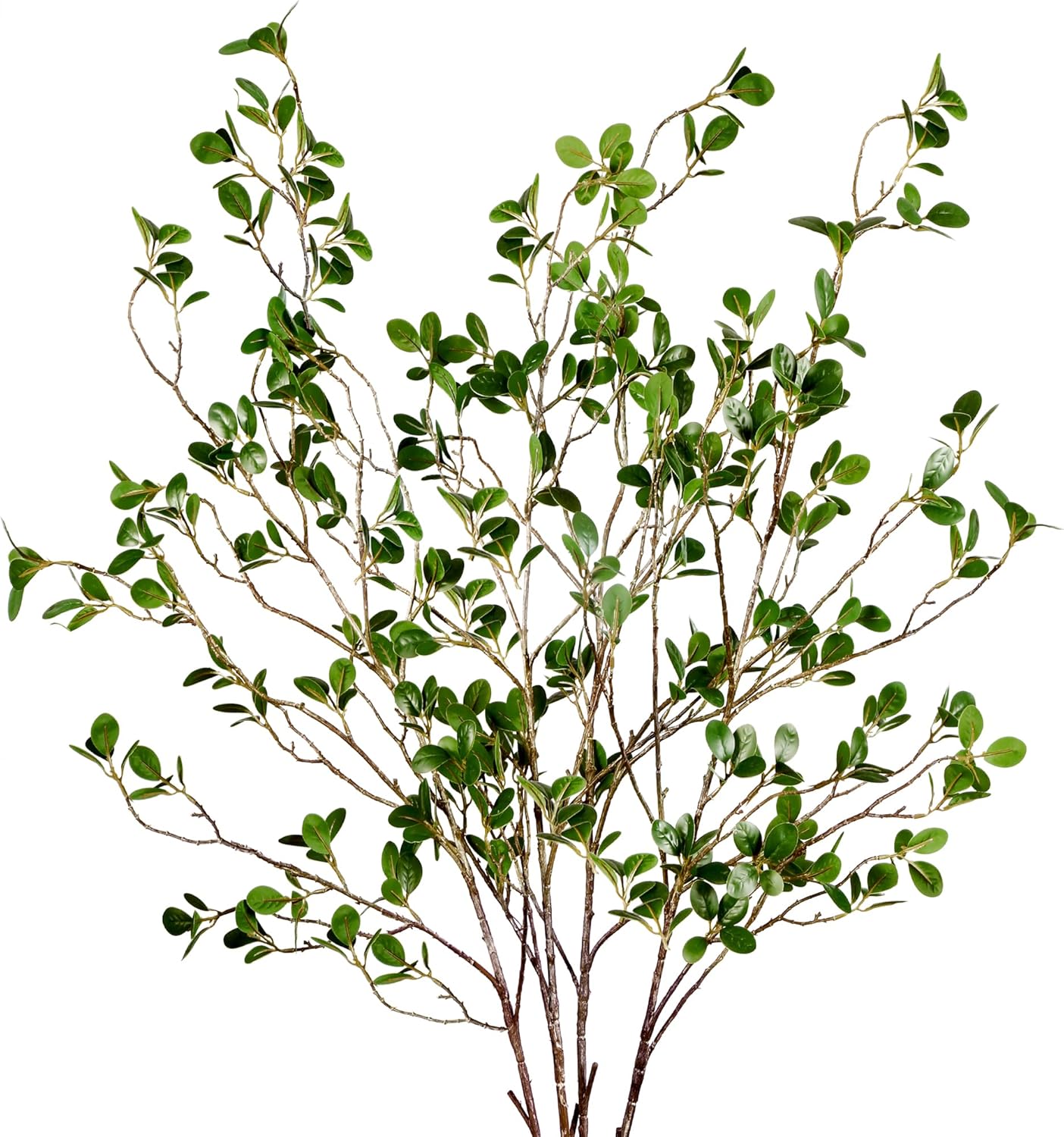 43’’ 5Pcs Artificial Ficus Branches Faux Leaf Spray Green Eucalyptus Branches Artificial Greenery Stems Fake Ficus Twig Plants for Home Office Wedding Vase Filler Shop Decoration