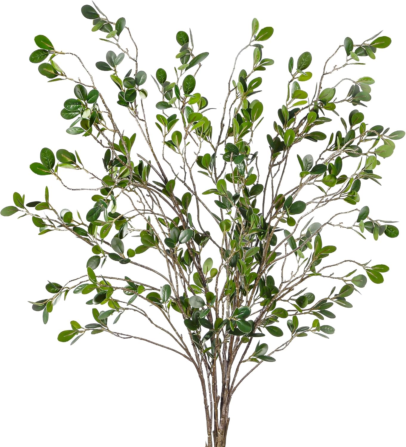43’’ 5Pcs Artificial Ficus Branches Faux Leaf Spray Green Eucalyptus Branches Artificial Greenery Stems Fake Ficus Twig Plants for Home Office Wedding Vase Filler Shop Decoration