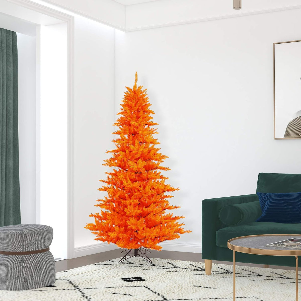 5.5' Orange Fir Slim Artificial Christmas Tree, Unlit - Faux Fir Christmas Tree - Seasonal Indoor Home Decor