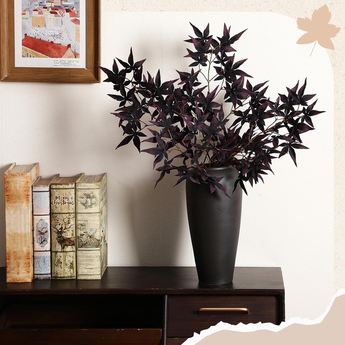 29" Fall Artificial Japanese Maple Leaves Stem Fake Fall Maple Leaves Stem Autumn Faux Bushes for Vase Farmhouse Table Centerpiece Halloween Thanksgiving Decor 3 Pcs(Orange Red)