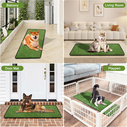 Artificial Grass Mat, Dog Grass Pee Pads, Fake Grass Pad for Pets Potty Training, Soft Grass Rug, Grass Doormat with Drainage Holes, Pet Turf for Indoor Outdoor Use, Washable(15.7''*31.5'')