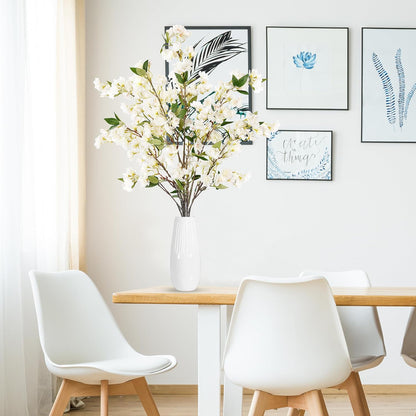 Artificial Cherry Blossom Flowers 3 Pcs Faux Cherry Blossom Stems Faux Silk Cherry Blossom Branches 35.4’’ Fake Flowers Long Stems for Vase Arrangements Home Wedding Table Decor (White)