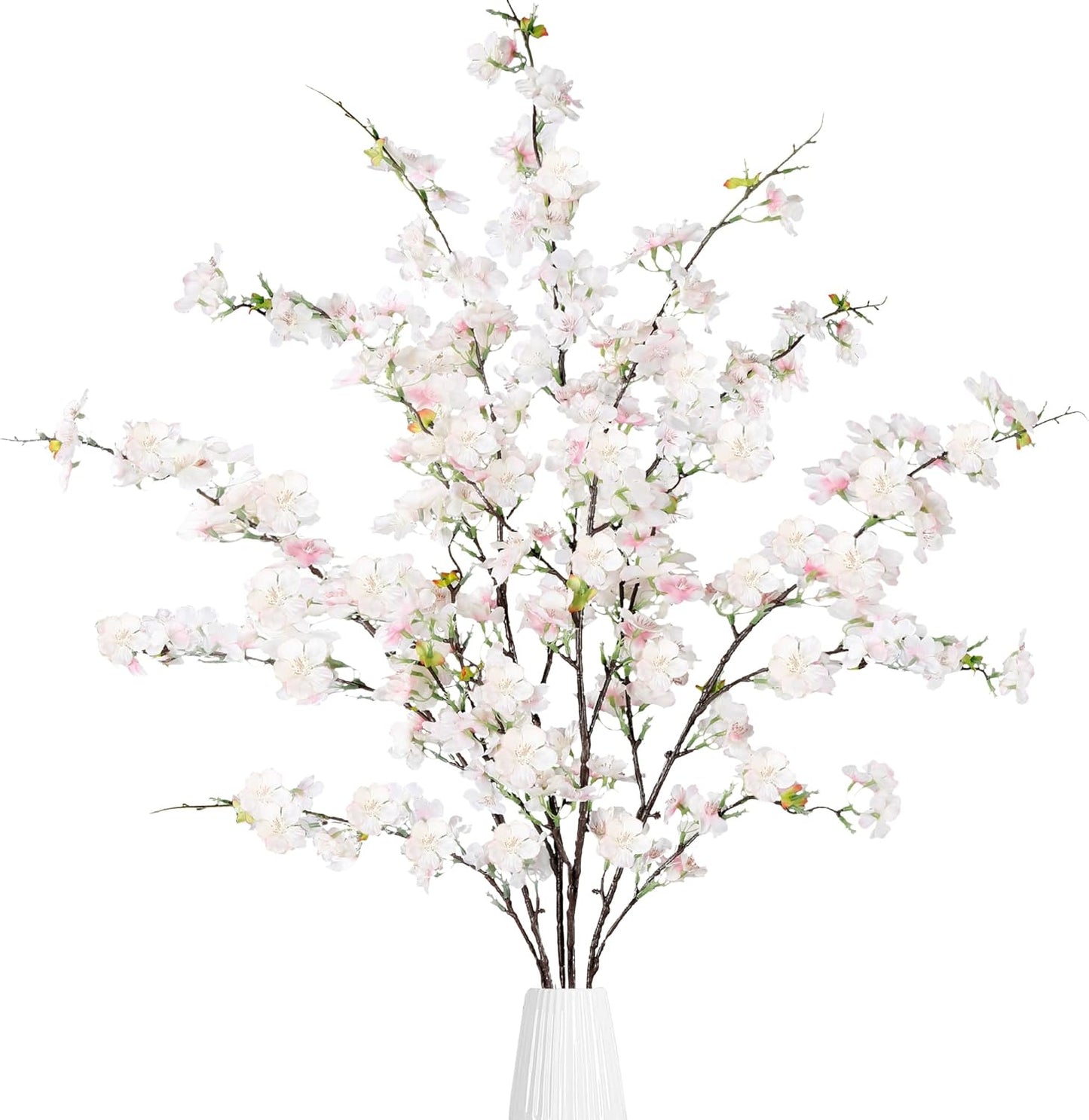 Artificial Cherry Blossom Flowers 3 Pcs Faux Cherry Blossom Stems Faux Silk Cherry Blossom Branches 35.4’’ Fake Flowers Long Stems for Vase Arrangements Home Wedding Table Decor (White)