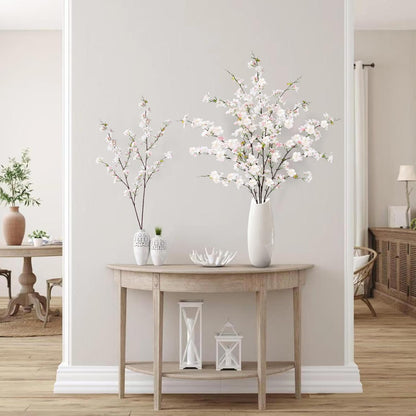 Artificial Cherry Blossom Flowers 3 Pcs Faux Cherry Blossom Stems Faux Silk Cherry Blossom Branches 35.4’’ Fake Flowers Long Stems for Vase Arrangements Home Wedding Table Decor (White)