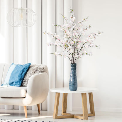 Artificial Cherry Blossom Flowers 3 Pcs Faux Cherry Blossom Stems Faux Silk Cherry Blossom Branches 35.4’’ Fake Flowers Long Stems for Vase Arrangements Home Wedding Table Decor (White)