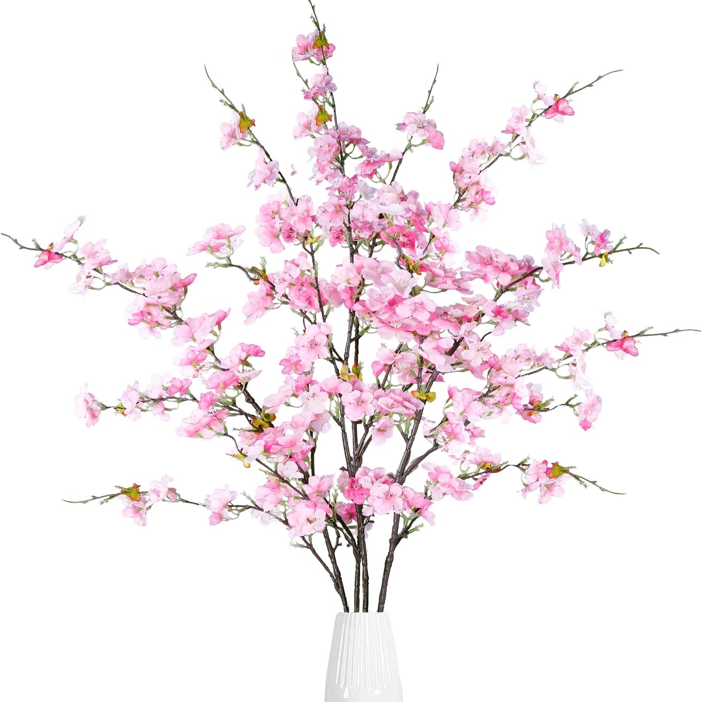 Artificial Cherry Blossom Flowers 3 Pcs Faux Cherry Blossom Stems Faux Silk Cherry Blossom Branches 35.4’’ Fake Flowers Long Stems for Vase Arrangements Home Wedding Table Decor (White)