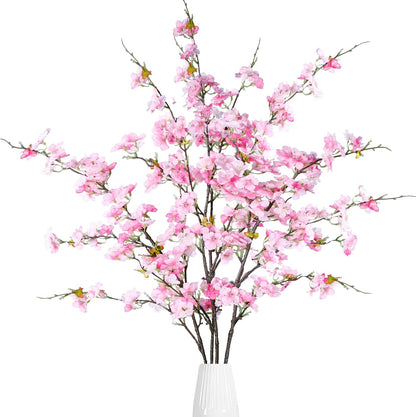 Artificial Cherry Blossom Flowers 3 Pcs Faux Cherry Blossom Stems Faux Silk Cherry Blossom Branches 35.4’’ Fake Flowers Long Stems for Vase Arrangements Home Wedding Table Decor (White)