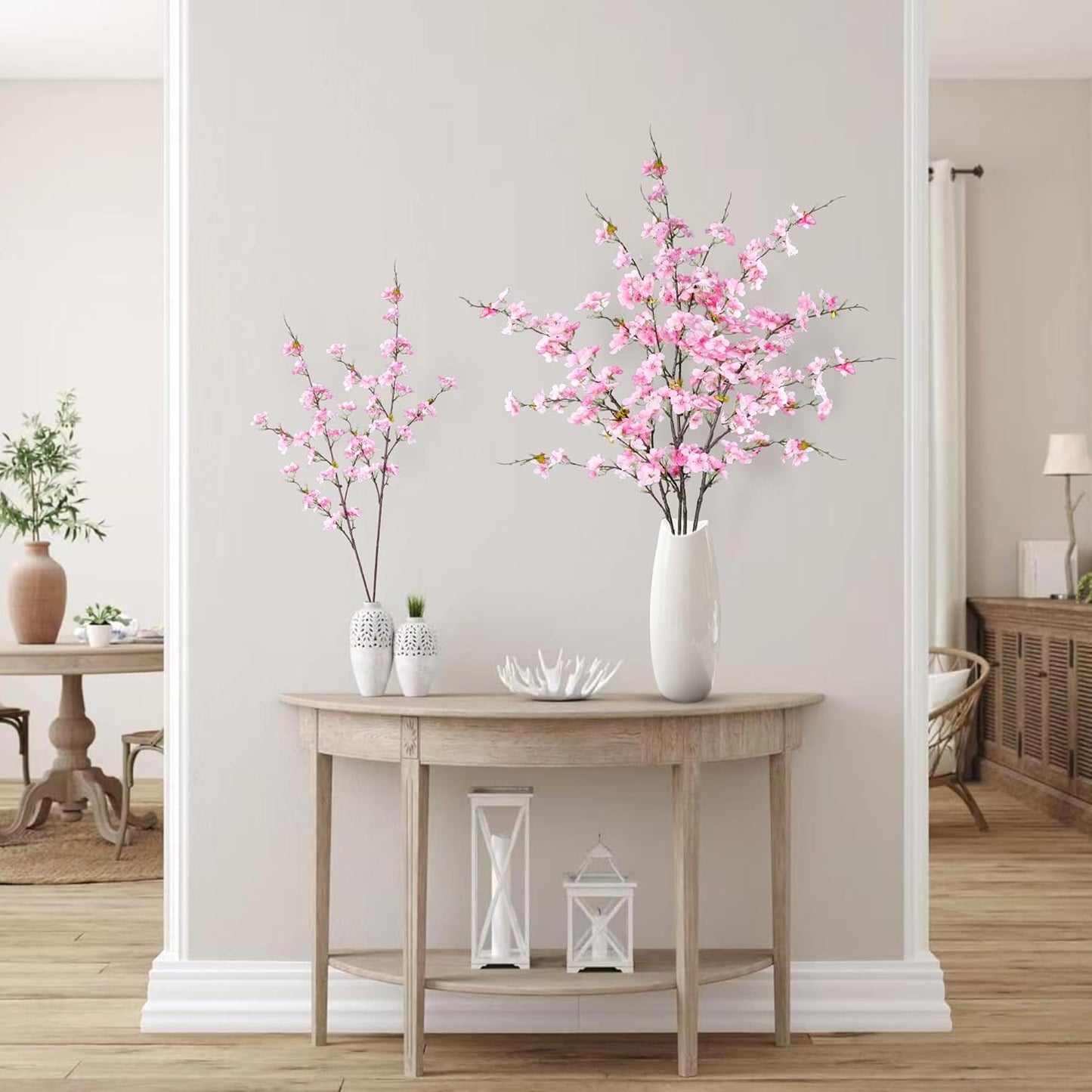 Artificial Cherry Blossom Flowers 3 Pcs Faux Cherry Blossom Stems Faux Silk Cherry Blossom Branches 35.4’’ Fake Flowers Long Stems for Vase Arrangements Home Wedding Table Decor (White)