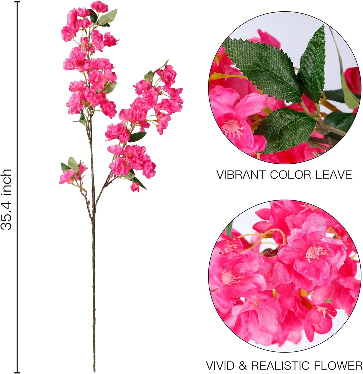 Artificial Cherry Blossom Flowers 3 Pcs Faux Cherry Blossom Stems Faux Silk Cherry Blossom Branches 35.4’’ Fake Flowers Long Stems for Vase Arrangements Home Wedding Table Decor (White)