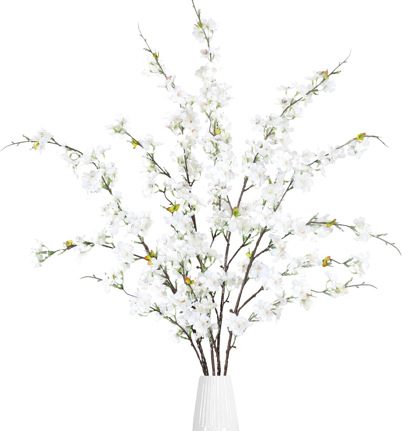 Artificial Cherry Blossom Flowers 3 Pcs Faux Cherry Blossom Stems Faux Silk Cherry Blossom Branches 35.4’’ Fake Flowers Long Stems for Vase Arrangements Home Wedding Table Decor (White)