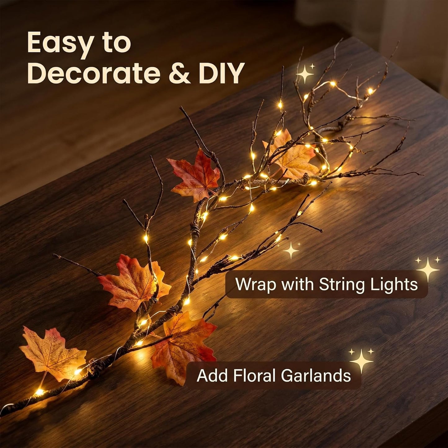 4Pcs Artificial Creepy Flexible Tree Branches Twigs Garland Halloween Decor | Bendable Faux Cherry Blossom Wood Craft Grape Cane Vines Plants Stick Wall Hanging Limbs For Jungle Event Decoration