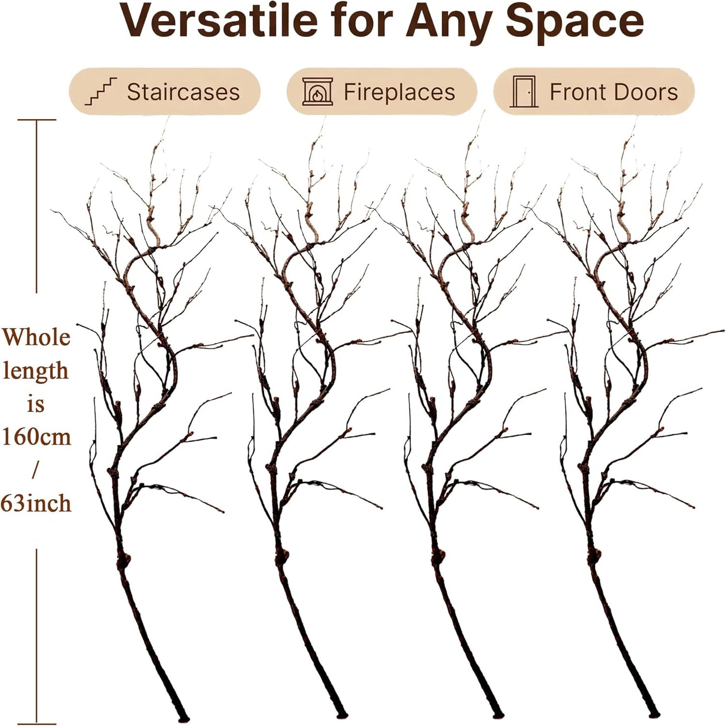 4Pcs Artificial Creepy Flexible Tree Branches Twigs Garland Halloween Decor | Bendable Faux Cherry Blossom Wood Craft Grape Cane Vines Plants Stick Wall Hanging Limbs For Jungle Event Decoration