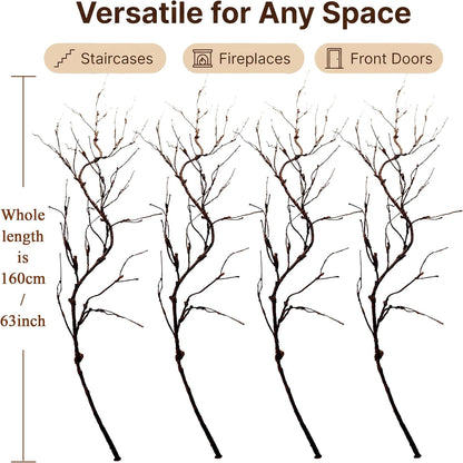 4Pcs Artificial Creepy Flexible Tree Branches Twigs Garland Halloween Decor | Bendable Faux Cherry Blossom Wood Craft Grape Cane Vines Plants Stick Wall Hanging Limbs For Jungle Event Decoration