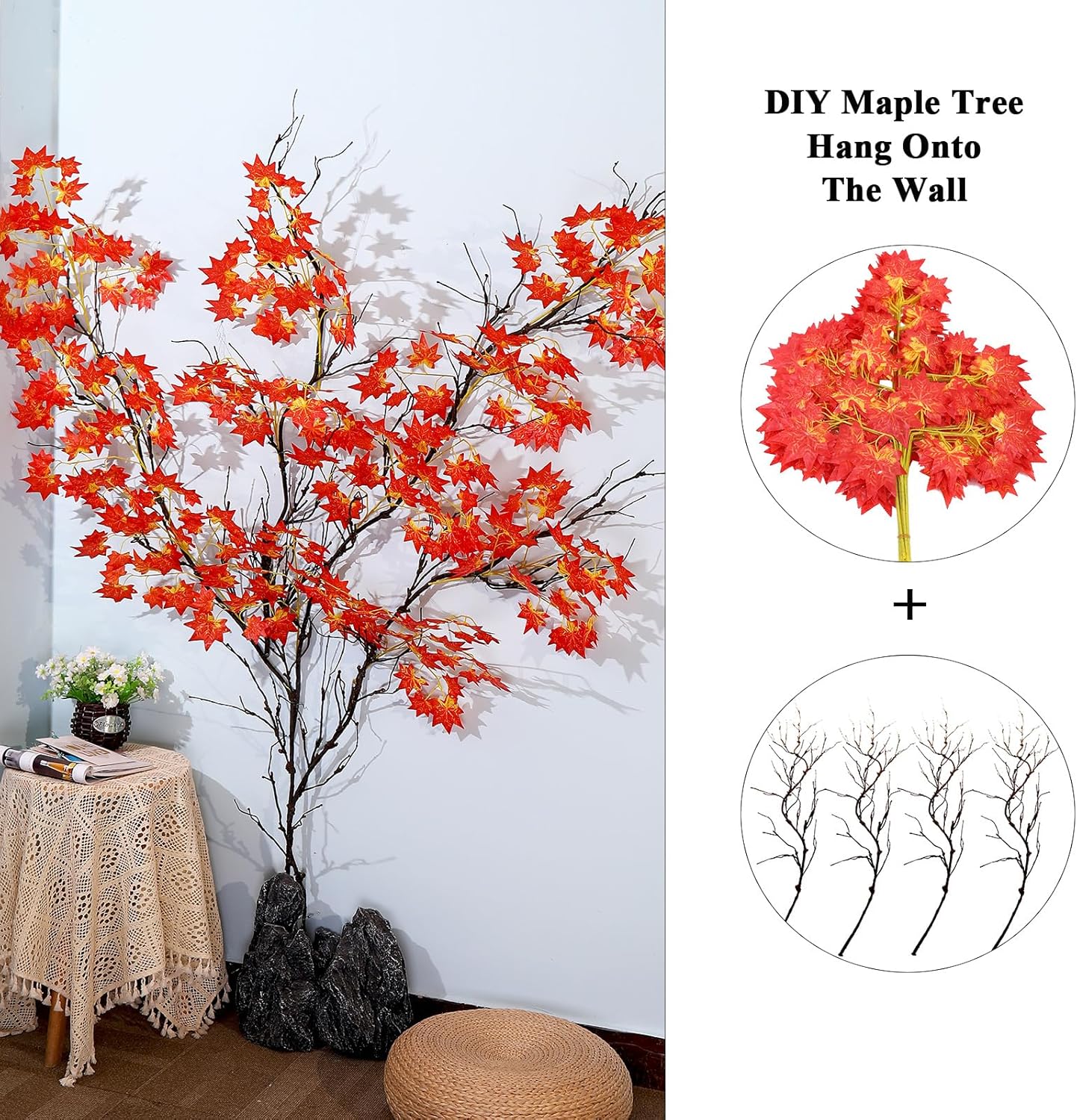 4Pcs Artificial Creepy Flexible Tree Branches Twigs Garland Halloween Decor | Bendable Faux Cherry Blossom Wood Craft Grape Cane Vines Plants Stick Wall Hanging Limbs For Jungle Event Decoration