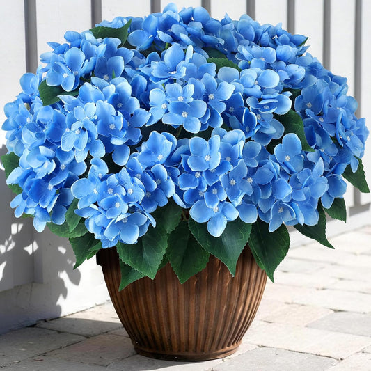 8 Bundles 17"Artificial Hydrangea Flowers Branch for Outdoor(White) | Realistic Faux Silk Bouquets Plants Fake Plants, for Front Door Balcony Farmhouse Garden Home Spring Summer Decor
