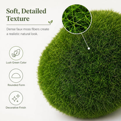 Artificial Moss Balls for Aquarium, Fake Moss Ball Decorative Rocks, Green Moss Covered Stones for Fish Tank Decor, Terrarium, Fairy Garden, Floral Arrangements (Medium 6 pcs)