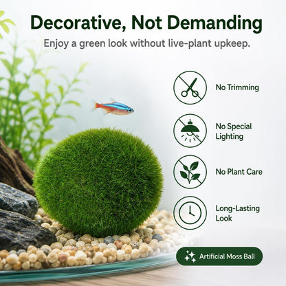 Artificial Moss Balls for Aquarium, Fake Moss Ball Decorative Rocks, Green Moss Covered Stones for Fish Tank Decor, Terrarium, Fairy Garden, Floral Arrangements (Medium 6 pcs)