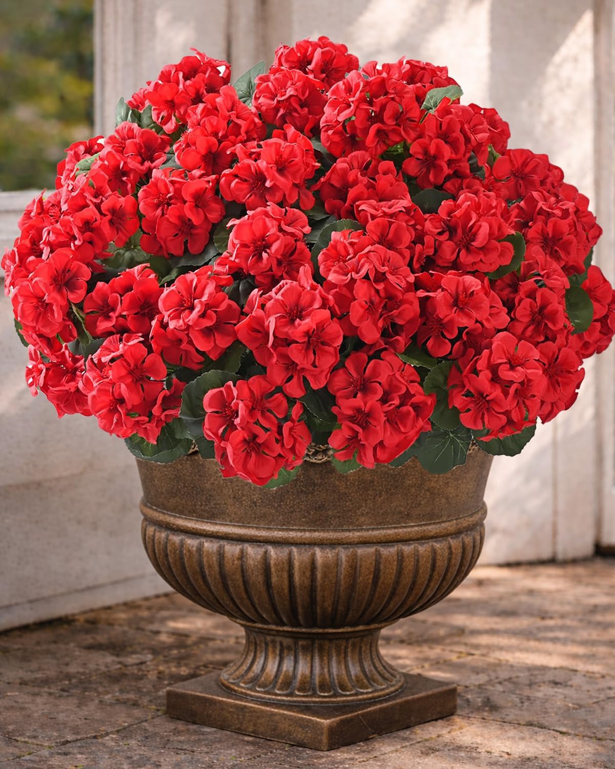 Artificial Flowers for Outdoors – of UV-Resistant Artificial Geraniums, Realistic Silk Flowers for Front Porch, Patio, Garden, Window Boxes & Hanging Baskets (Red, 6)