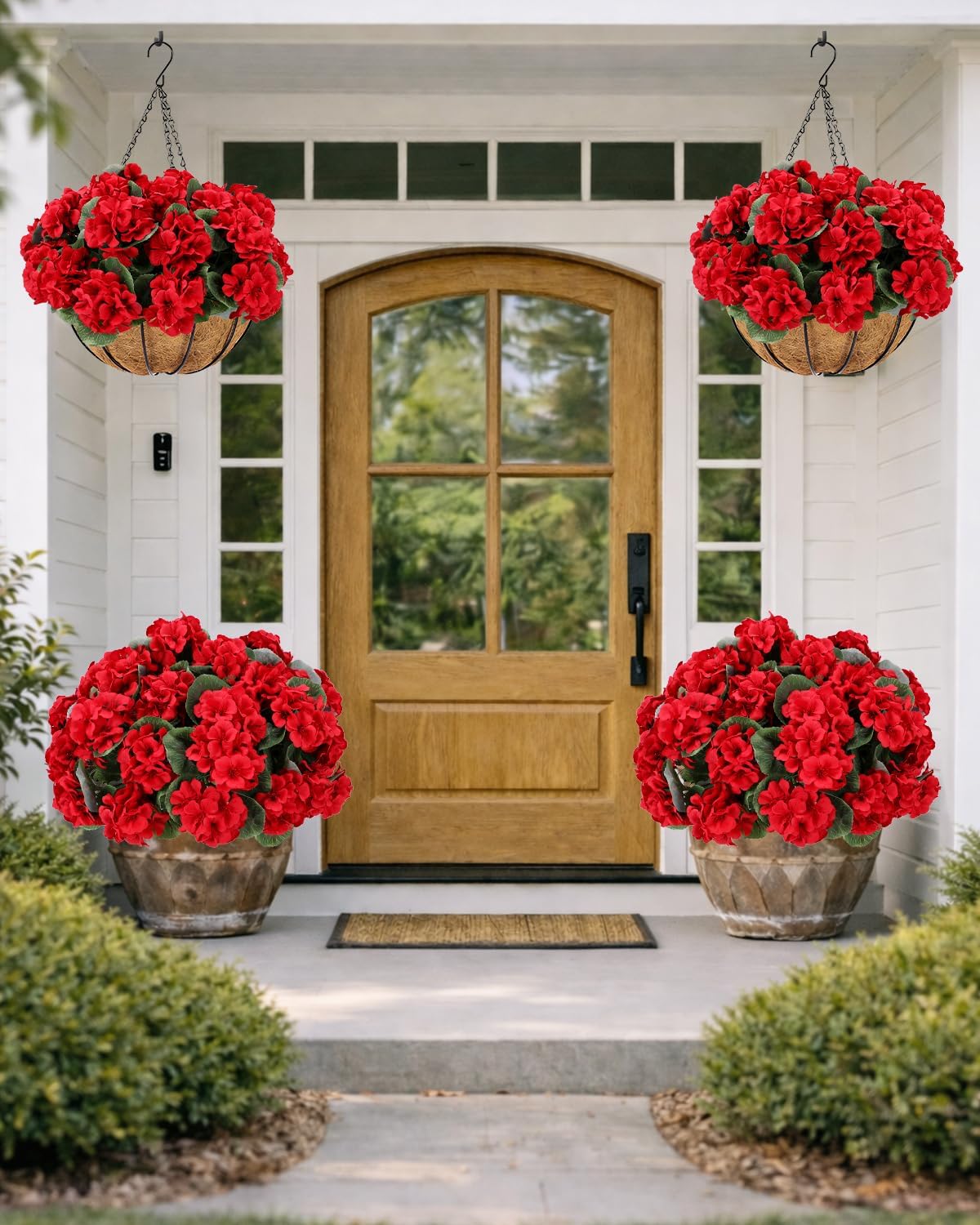 Artificial Flowers for Outdoors – of UV-Resistant Artificial Geraniums, Realistic Silk Flowers for Front Porch, Patio, Garden, Window Boxes & Hanging Baskets (Red, 6)