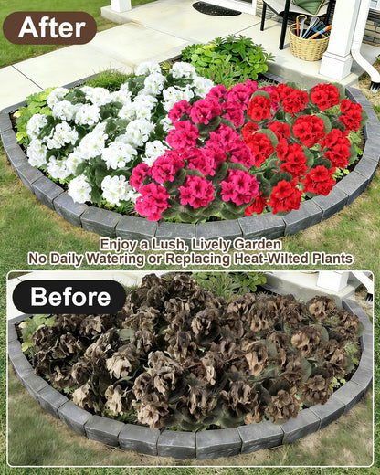 Artificial Flowers for Outdoors – of UV-Resistant Artificial Geraniums, Realistic Silk Flowers for Front Porch, Patio, Garden, Window Boxes & Hanging Baskets (Red, 6)