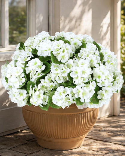 Artificial Flowers for Outdoors – of UV-Resistant Artificial Geraniums, Realistic Silk Flowers for Front Porch, Patio, Garden, Window Boxes & Hanging Baskets (Red, 6)