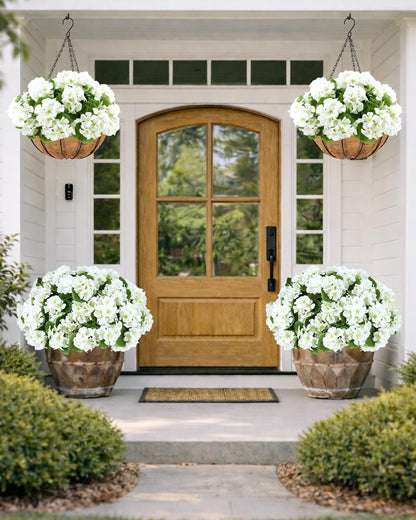 Artificial Flowers for Outdoors – of UV-Resistant Artificial Geraniums, Realistic Silk Flowers for Front Porch, Patio, Garden, Window Boxes & Hanging Baskets (Red, 6)