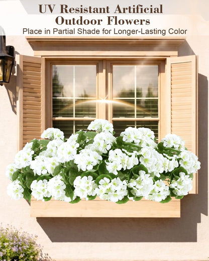 Artificial Flowers for Outdoors – of UV-Resistant Artificial Geraniums, Realistic Silk Flowers for Front Porch, Patio, Garden, Window Boxes & Hanging Baskets (Red, 6)