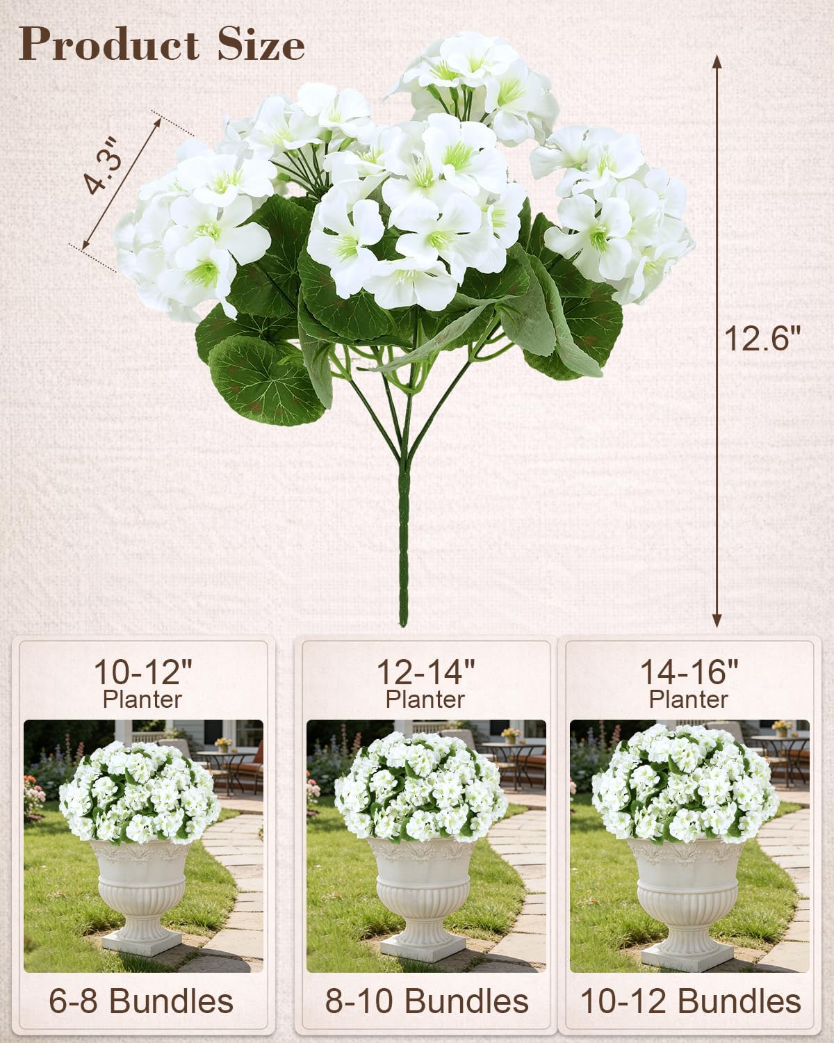 Artificial Flowers for Outdoors – of UV-Resistant Artificial Geraniums, Realistic Silk Flowers for Front Porch, Patio, Garden, Window Boxes & Hanging Baskets (Red, 6)