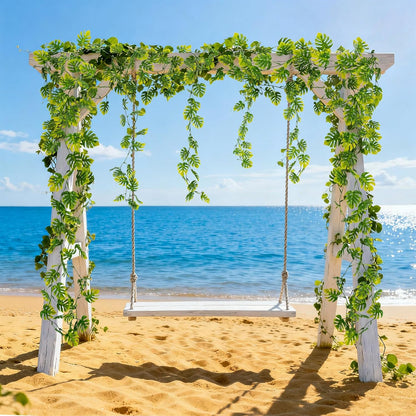 3PCS Fake Hanging Plants - 27.5" Uv Resistant Artificial Monstera Vines with 69 Ivy Leaves, Faux Monstera Plant for Wall Shelf Room Patio Garden Wedding Hawaiian Jungle Themed Party Decro