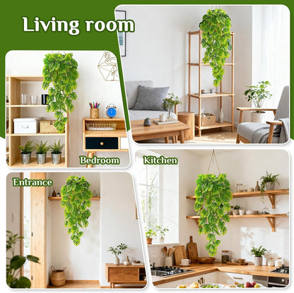 3PCS Fake Hanging Plants - 27.5" Uv Resistant Artificial Monstera Vines with 69 Ivy Leaves, Faux Monstera Plant for Wall Shelf Room Patio Garden Wedding Hawaiian Jungle Themed Party Decro