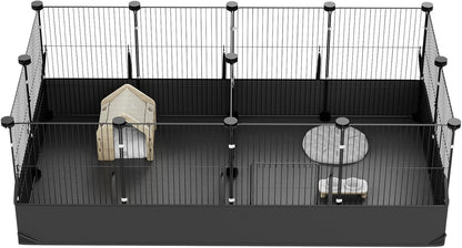 Guinea Pig Cage with Waterproof Mat & 12 Transparent Panels, Bunny Enclosure and Indoor Guinea Pig Playpen 48''L x 24''W x 16''H, Small Animal Playpen for Hamster, Hedgehog, Kitten, Rabbit