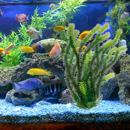 18 Inch Artificial Aquarium Plants | Red Rhodo Plastic Fish Tank Decorations, Safe for Freshwater & Saltwater, Non-Toxic Stone Base Ornament for Betta Fish Tank