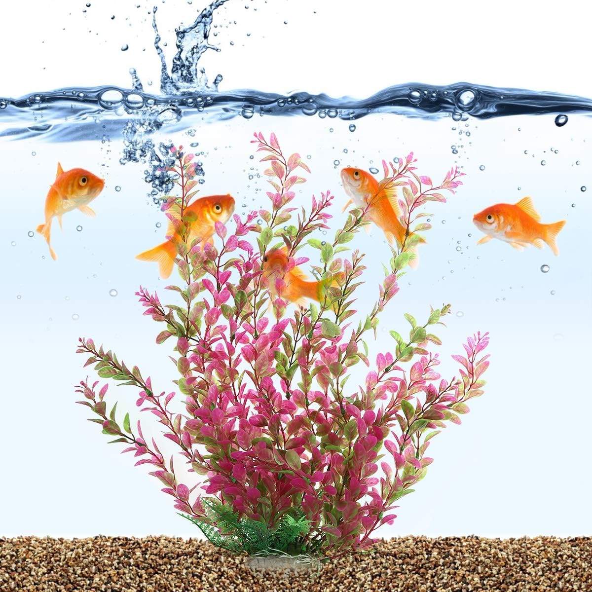 18 Inch Artificial Aquarium Plants | Red Rhodo Plastic Fish Tank Decorations, Safe for Freshwater & Saltwater, Non-Toxic Stone Base Ornament for Betta Fish Tank