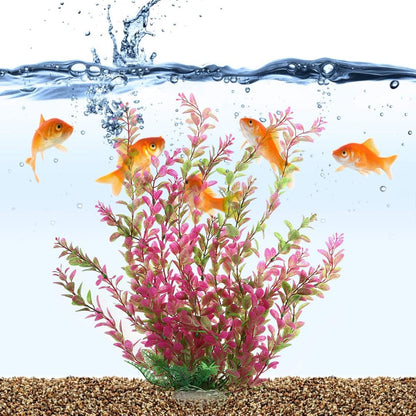 18 Inch Artificial Aquarium Plants | Red Rhodo Plastic Fish Tank Decorations, Safe for Freshwater & Saltwater, Non-Toxic Stone Base Ornament for Betta Fish Tank