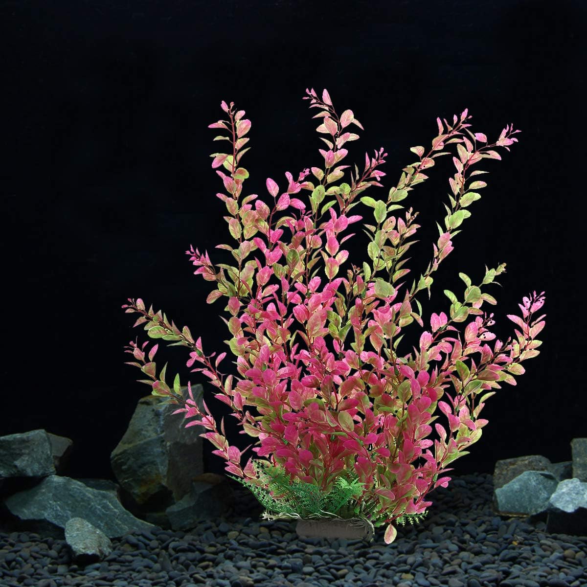 18 Inch Artificial Aquarium Plants | Red Rhodo Plastic Fish Tank Decorations, Safe for Freshwater & Saltwater, Non-Toxic Stone Base Ornament for Betta Fish Tank