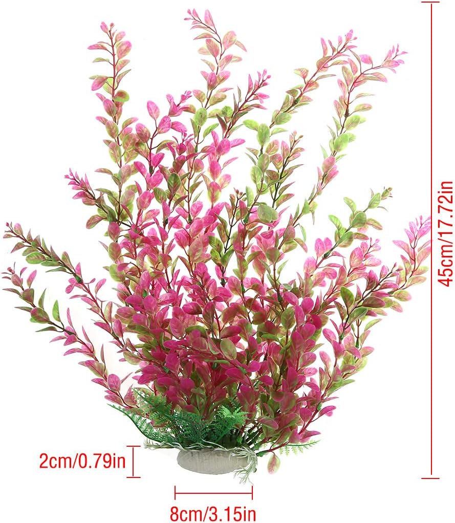 18 Inch Artificial Aquarium Plants | Red Rhodo Plastic Fish Tank Decorations, Safe for Freshwater & Saltwater, Non-Toxic Stone Base Ornament for Betta Fish Tank