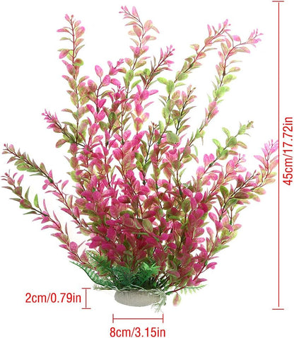 18 Inch Artificial Aquarium Plants | Red Rhodo Plastic Fish Tank Decorations, Safe for Freshwater & Saltwater, Non-Toxic Stone Base Ornament for Betta Fish Tank