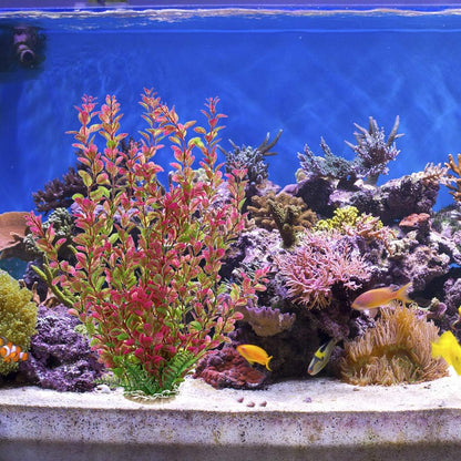 18 Inch Artificial Aquarium Plants | Red Rhodo Plastic Fish Tank Decorations, Safe for Freshwater & Saltwater, Non-Toxic Stone Base Ornament for Betta Fish Tank