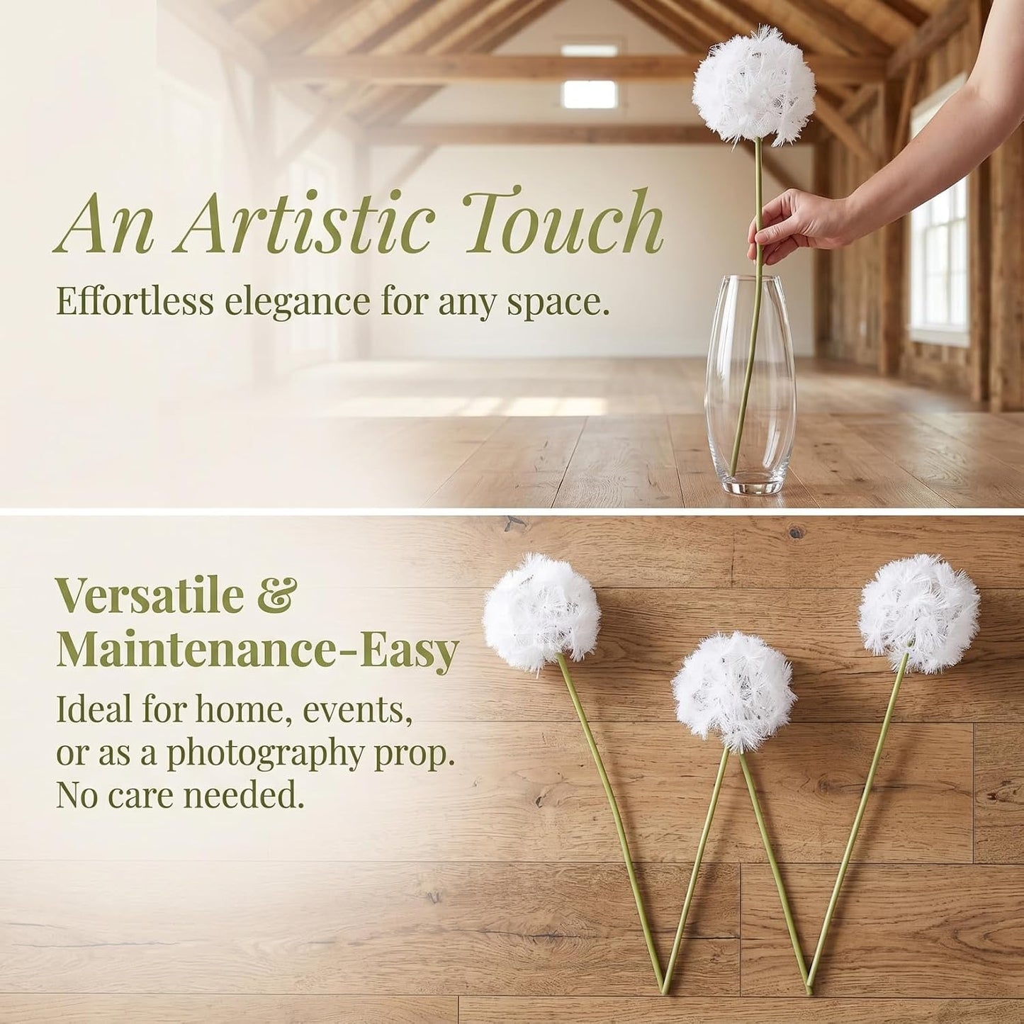 Simulated Dandelion Artificial Flowers 27.55In Faux Dried Flower Vase Filler Fake Dandelion for Indoor Outdoor Home Decor Wedding Party Centerpiece