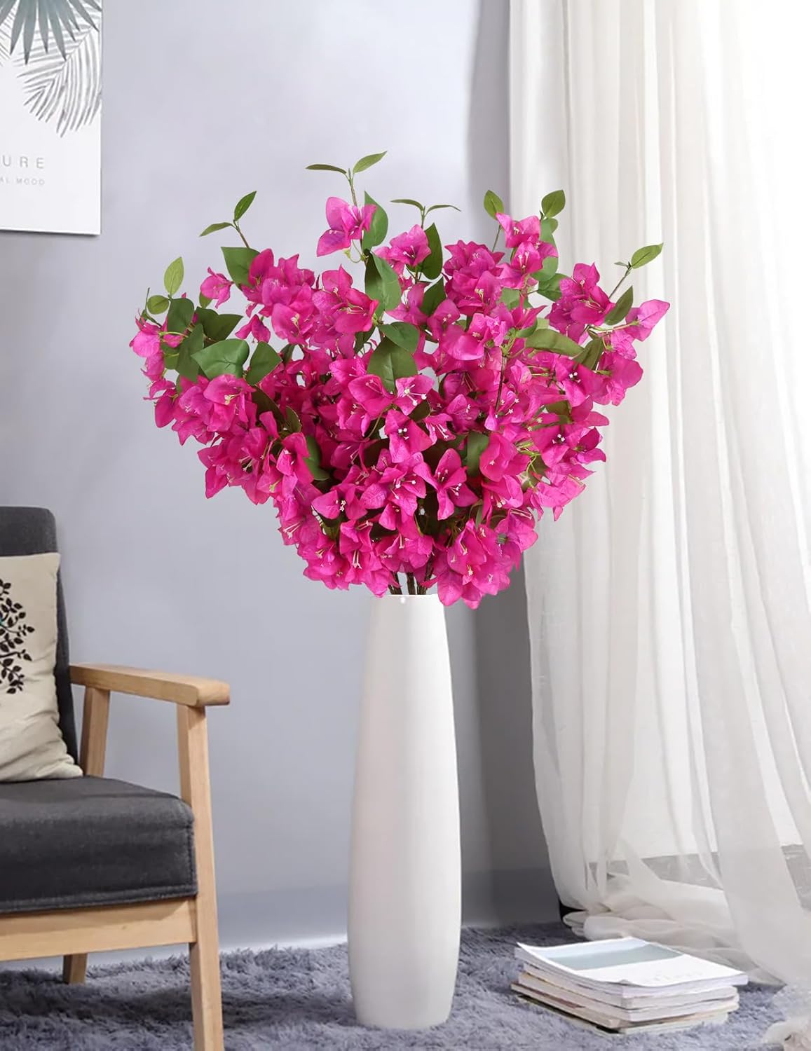 12PCS Bougainvillea Artificial Flowers 31.50" Long Stem Fake Silk Bougainvillea Branches Hot Pink Faux Hanging Flowers Vines for Wedding Centerpieces Home Garden DIY Decorations (Deep Pink)
