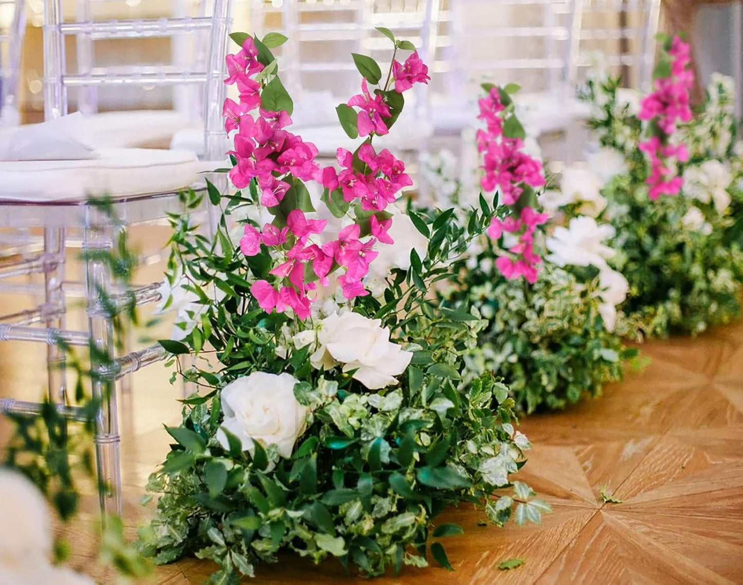 12PCS Bougainvillea Artificial Flowers 31.50" Long Stem Fake Silk Bougainvillea Branches Hot Pink Faux Hanging Flowers Vines for Wedding Centerpieces Home Garden DIY Decorations (Deep Pink)