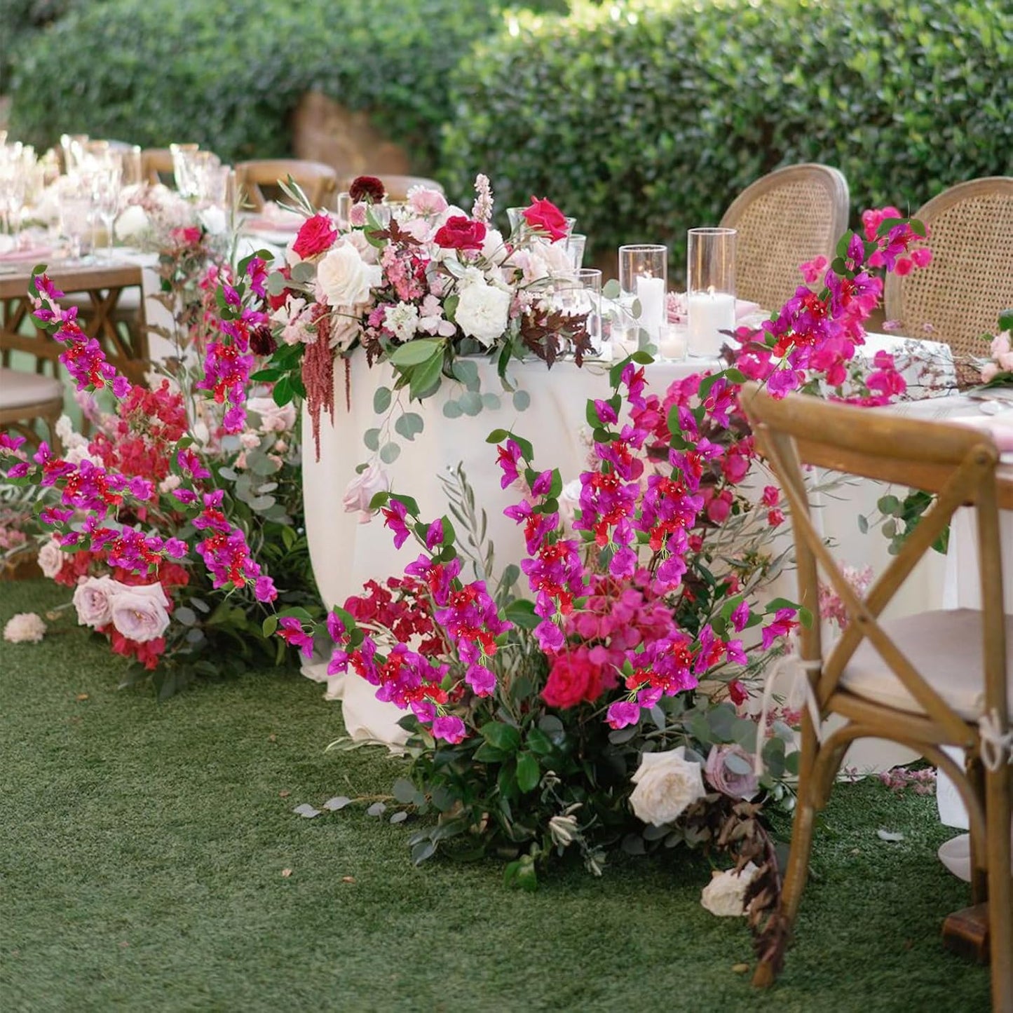 12PCS Bougainvillea Artificial Flowers 31.50" Long Stem Fake Silk Bougainvillea Branches Hot Pink Faux Hanging Flowers Vines for Wedding Centerpieces Home Garden DIY Decorations (Deep Pink)