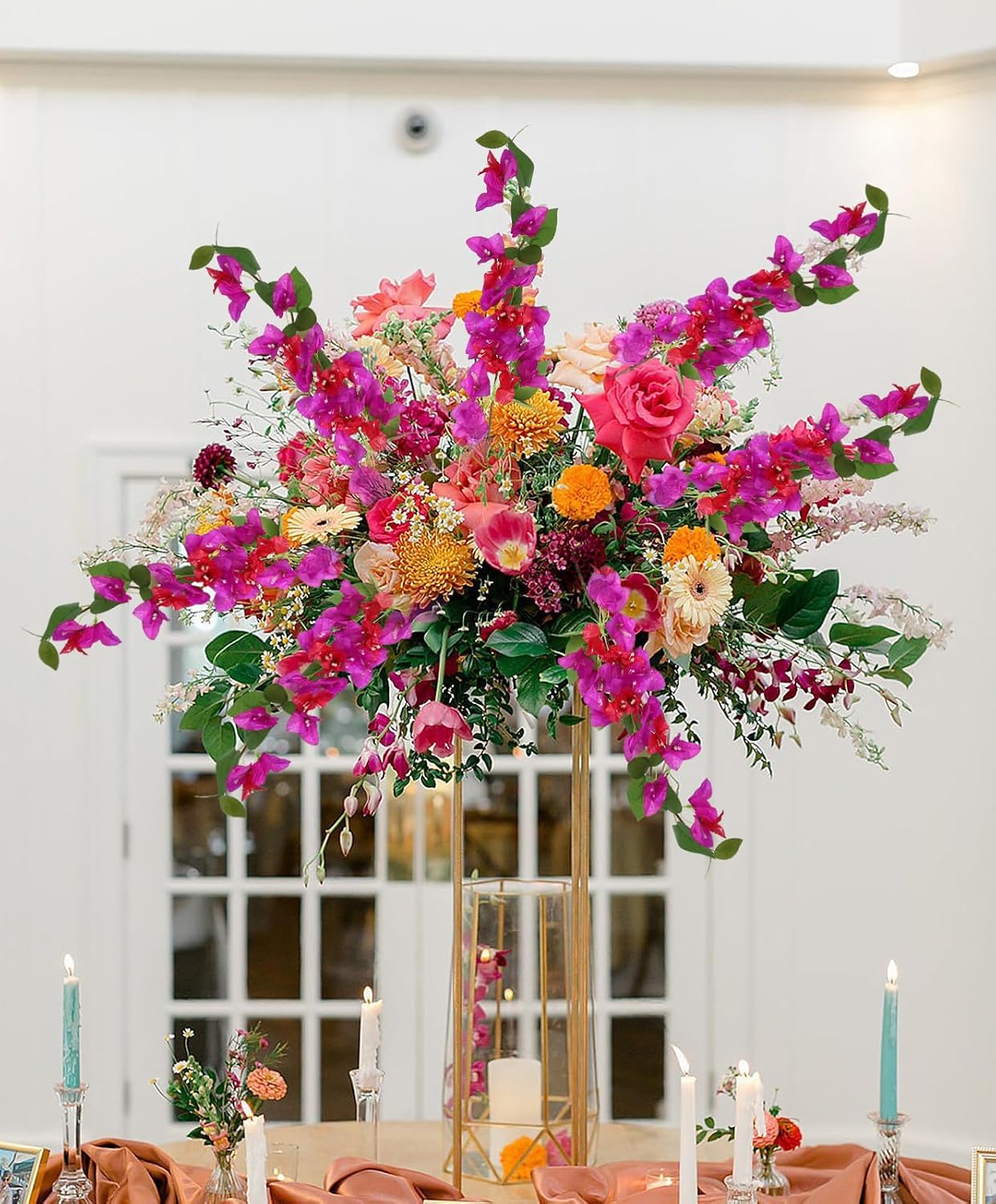 12PCS Bougainvillea Artificial Flowers 31.50" Long Stem Fake Silk Bougainvillea Branches Hot Pink Faux Hanging Flowers Vines for Wedding Centerpieces Home Garden DIY Decorations (Deep Pink)