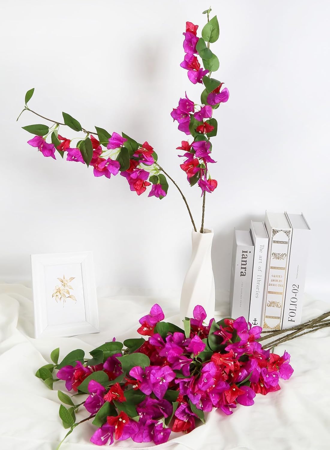 12PCS Bougainvillea Artificial Flowers 31.50" Long Stem Fake Silk Bougainvillea Branches Hot Pink Faux Hanging Flowers Vines for Wedding Centerpieces Home Garden DIY Decorations (Deep Pink)