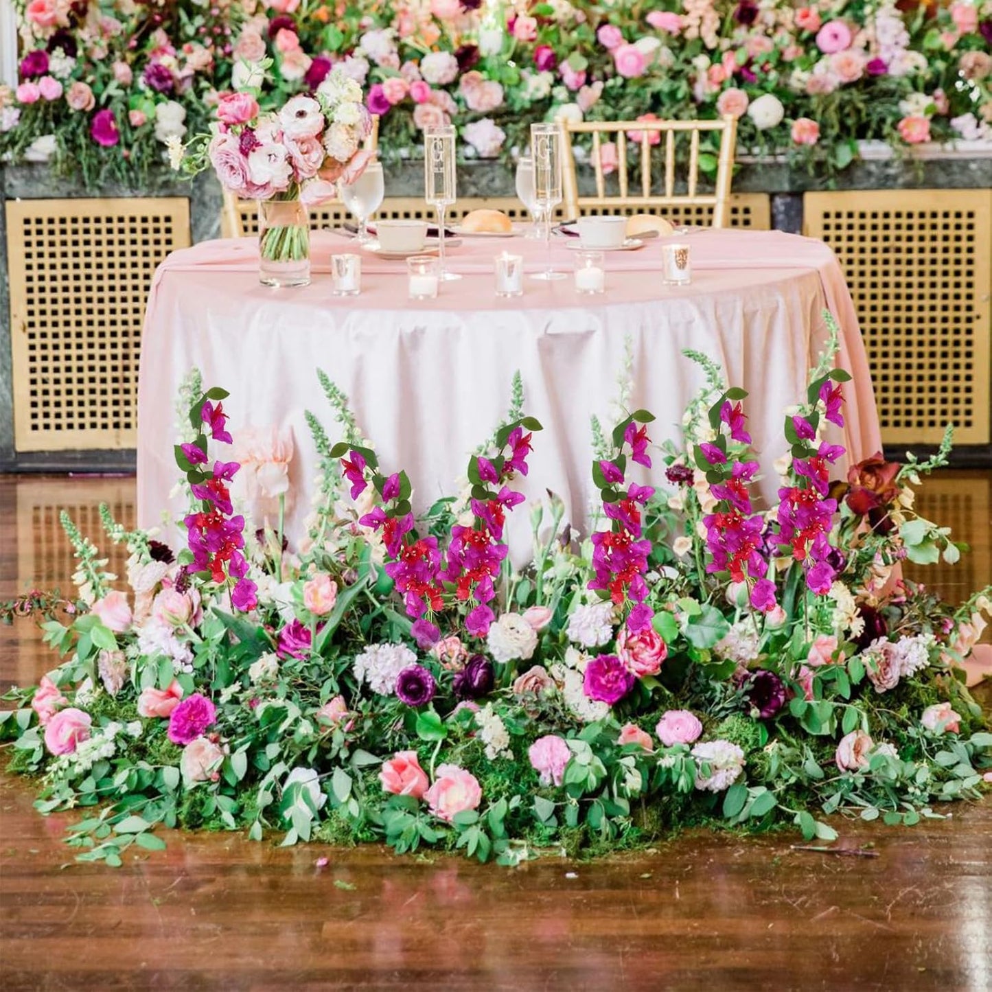 12PCS Bougainvillea Artificial Flowers 31.50" Long Stem Fake Silk Bougainvillea Branches Hot Pink Faux Hanging Flowers Vines for Wedding Centerpieces Home Garden DIY Decorations (Deep Pink)