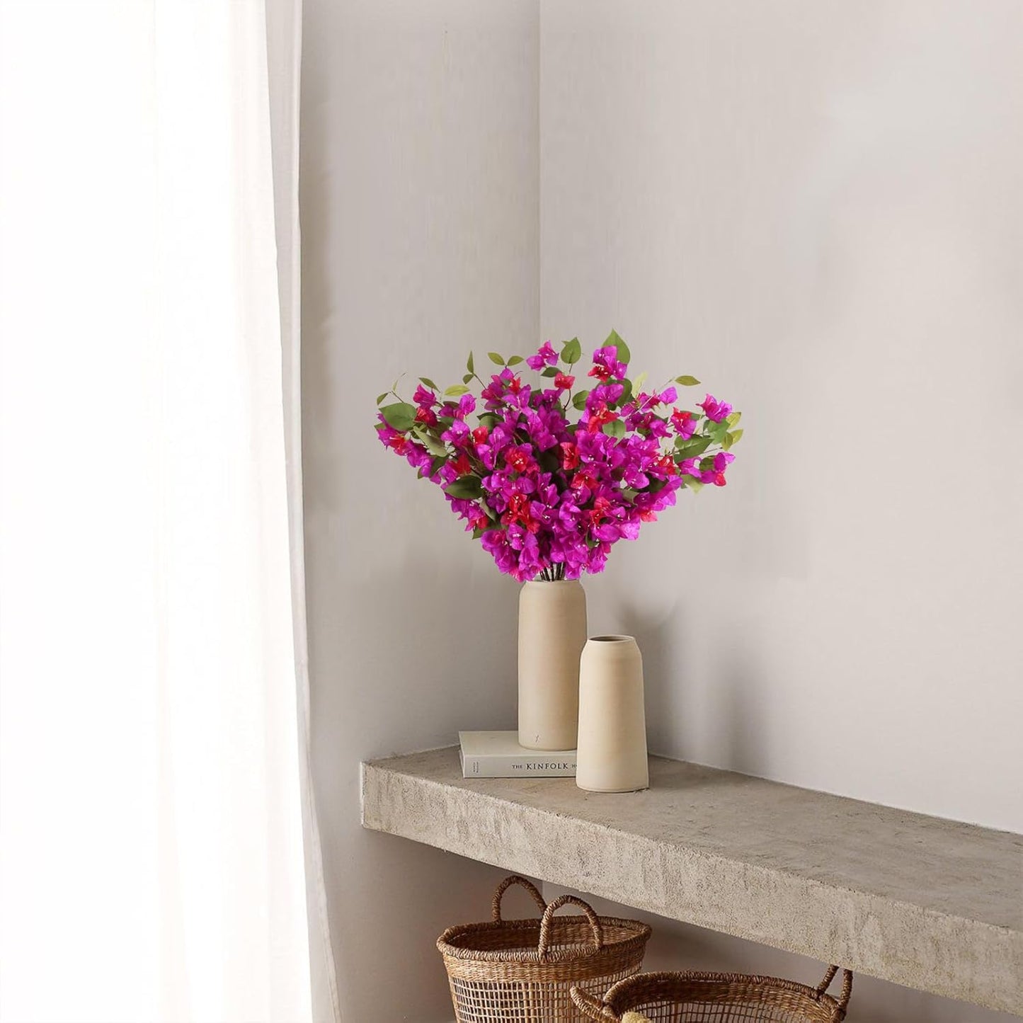 12PCS Bougainvillea Artificial Flowers 31.50" Long Stem Fake Silk Bougainvillea Branches Hot Pink Faux Hanging Flowers Vines for Wedding Centerpieces Home Garden DIY Decorations (Deep Pink)