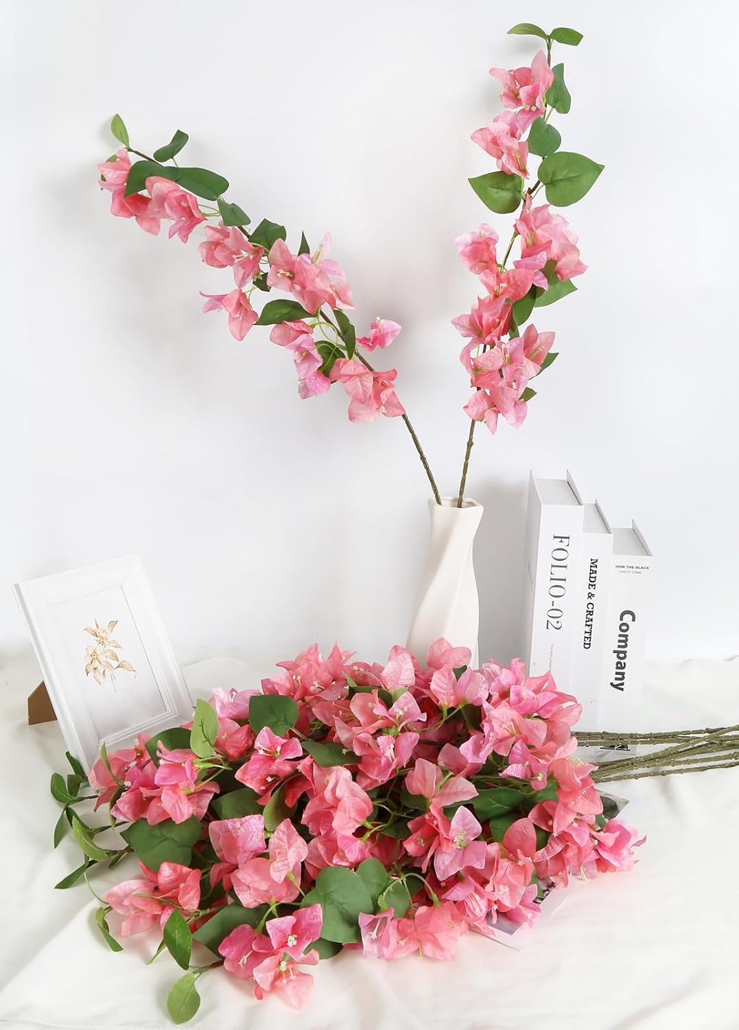 12PCS Bougainvillea Artificial Flowers 31.50" Long Stem Fake Silk Bougainvillea Branches Hot Pink Faux Hanging Flowers Vines for Wedding Centerpieces Home Garden DIY Decorations (Deep Pink)